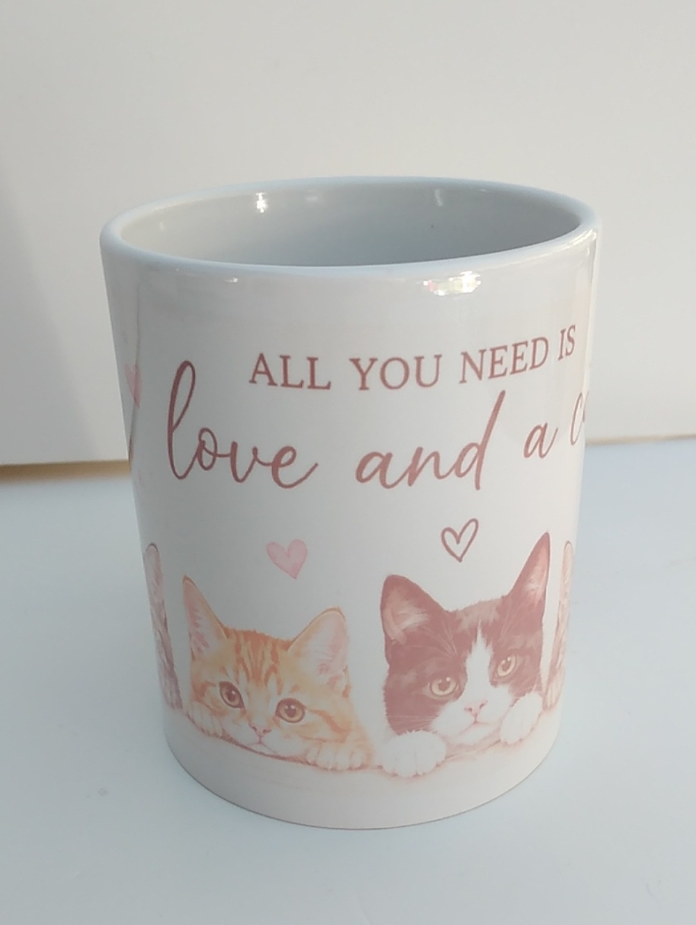 Source Unknown White Ceramic Mug with Pink Cat Design